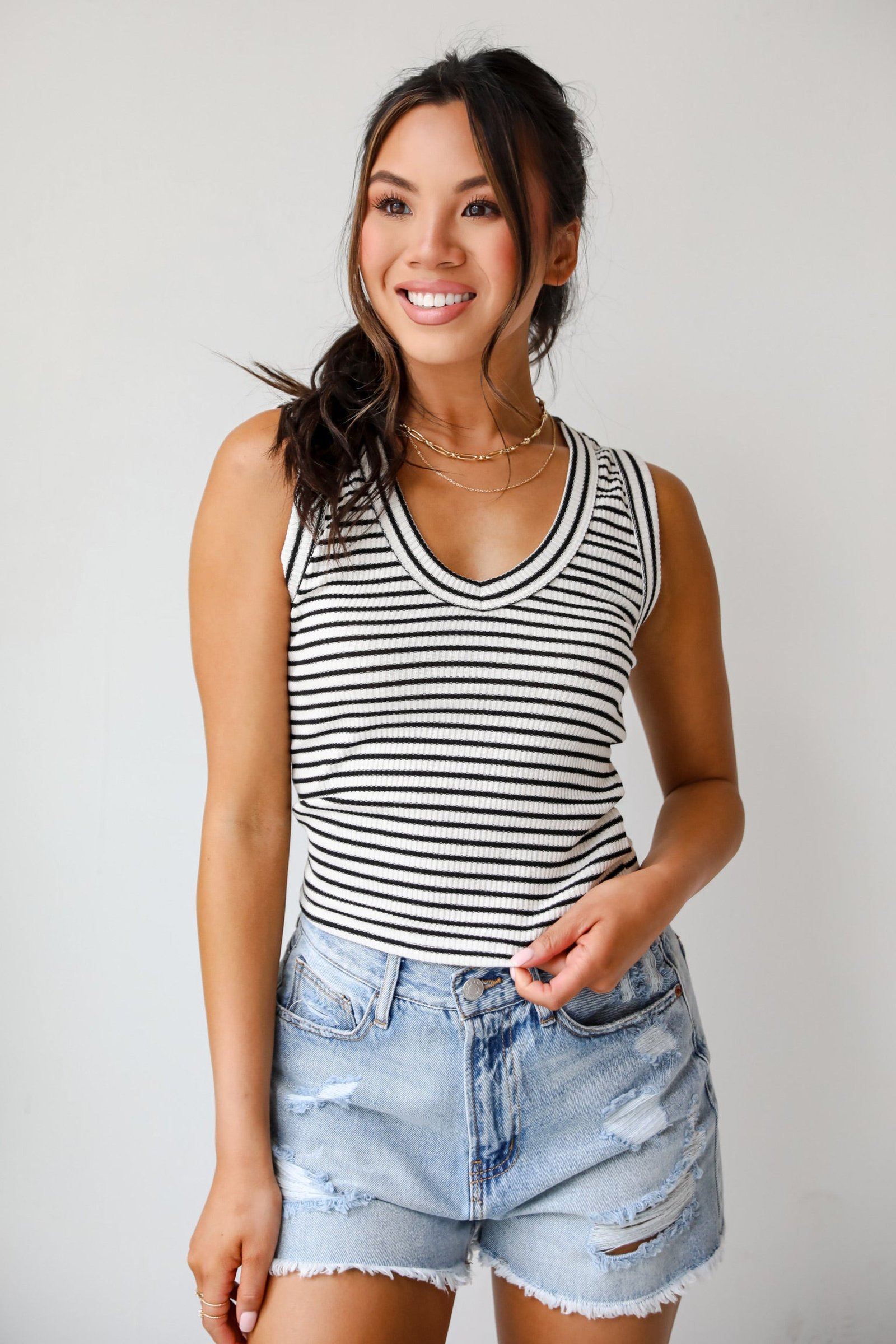 Bri Striped V-Neck Tank WE15