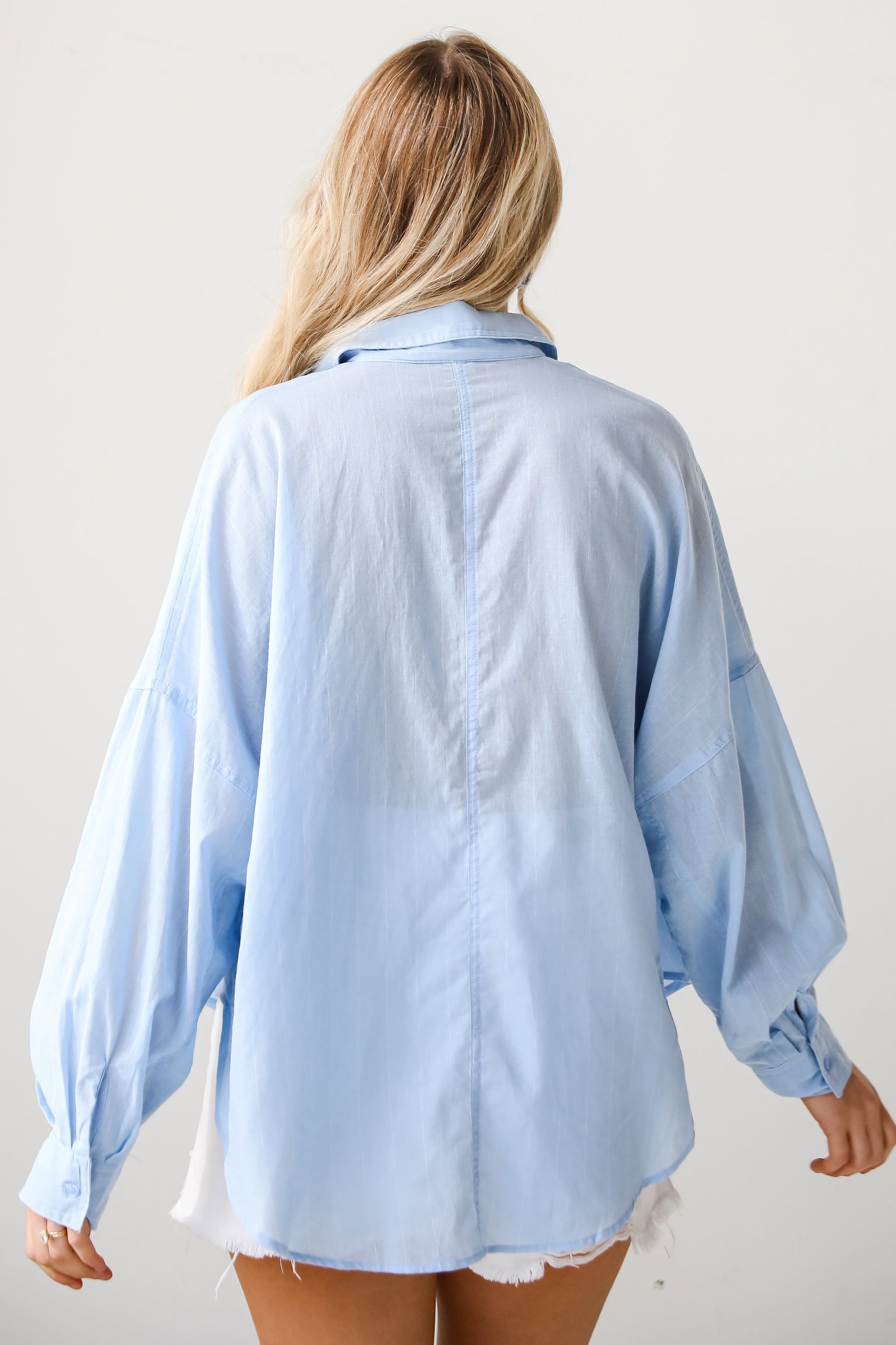 Official Trendsetter Pinstripe Oversized Button-Up Blouse WE3